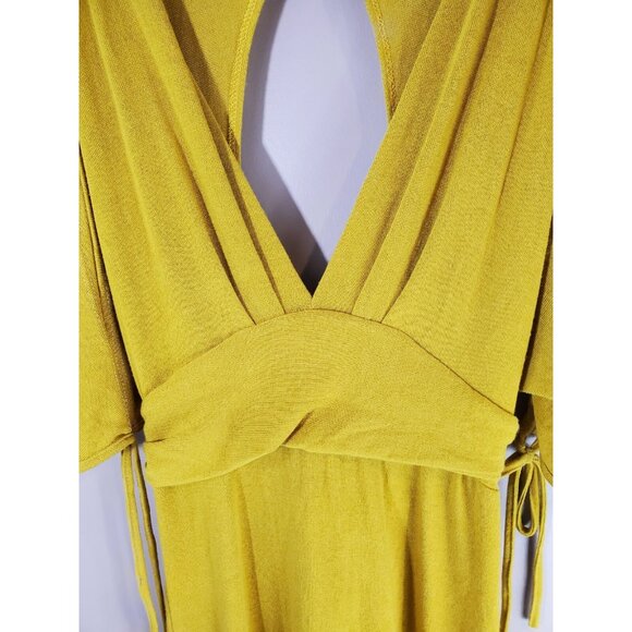 Muzzangbee Mustard Yellow Rayon Blend Backless Dress, Size L Slinky Preppy - Picture 4 of 11